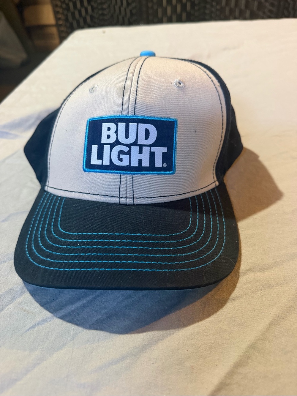 Bud Light Two-Tone Logo Trucker Cap in Black and White